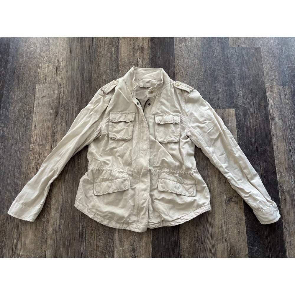 Loft Utility Field Jacket Tan Beige Cotton Linen Blend Military Safari Womens M